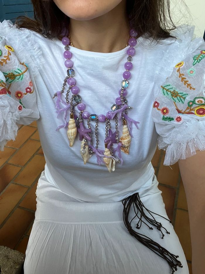 Collier verre bohème champêtre hippie coquillage Ibiza Summer handmade - photo numéro 3