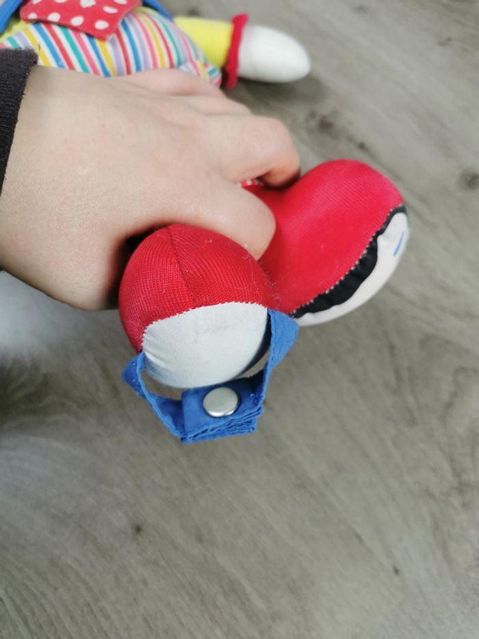 Clown peluche ancienne en tissu cravate à pois blanc - photo numéro 4