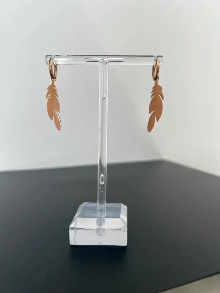 Boucle d’oreille plume acier inoxydable