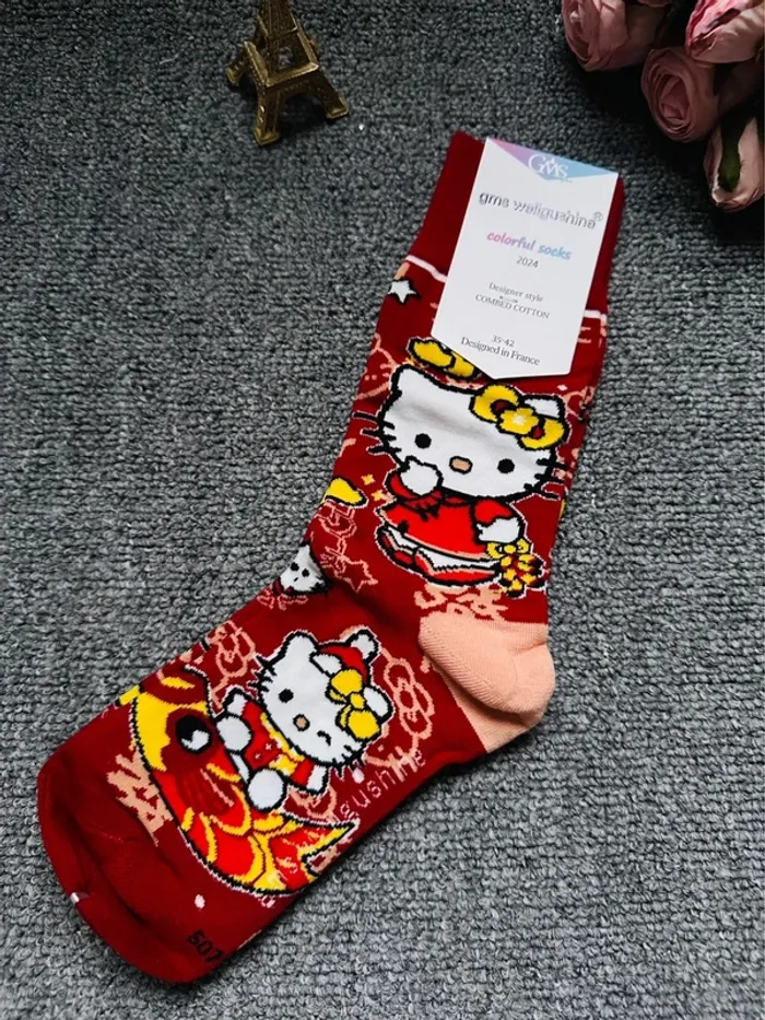 🇫🇷Made in France – Chaussettes Hello Kitty édition Nouvel An – Taille 35–42