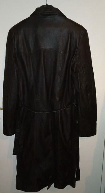 Long trench ceinturé cuir d'agneau marron foncé