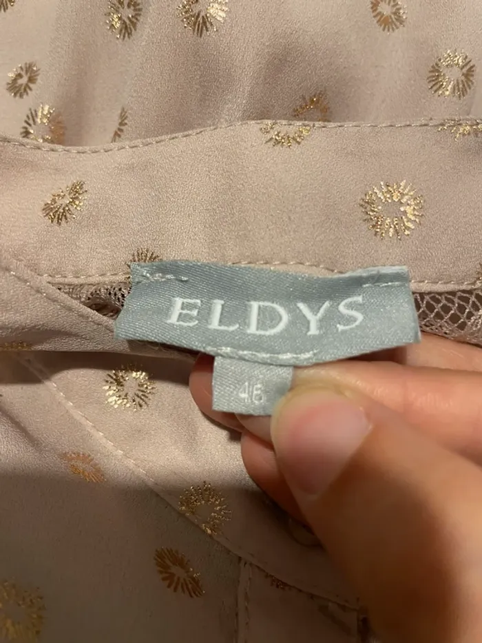 Chemisier Blouse Eldys rose poudré - Détails dorés et dentelle - Taille 46 - photo numéro 6