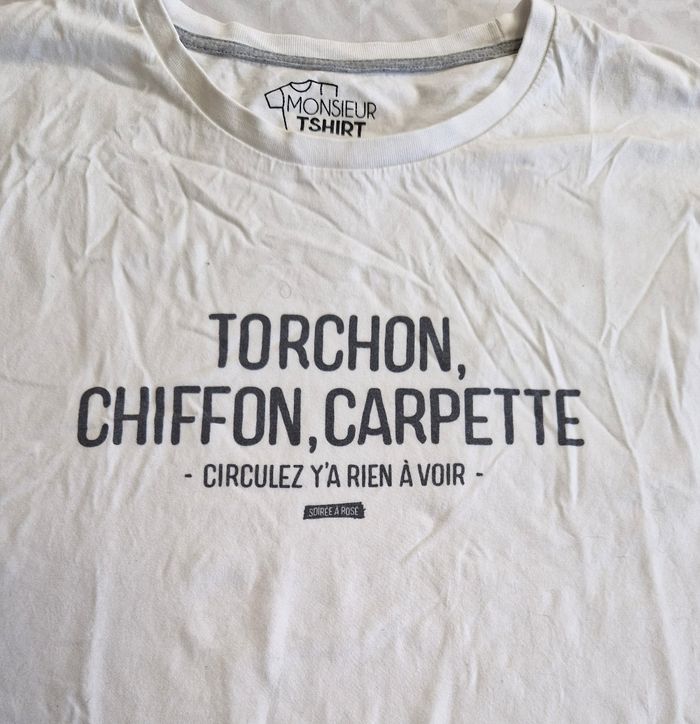 T-shirt Homme Blanc à Message Humour "Torchon Chiffon Carpette" - Monsieur TSHIRT - Taille XXL - photo numéro 3