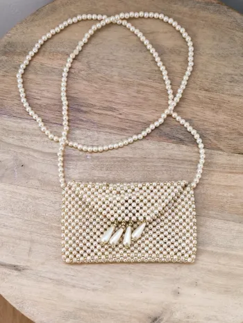 🦪 petit sac perlé cérémonie vintage années 90