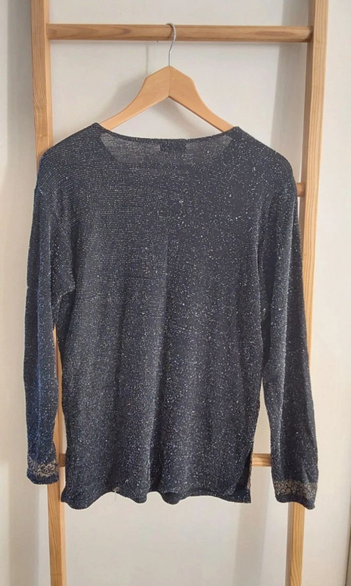 Blouse irisée noire et dorée fleuri T 40 - photo numéro 8