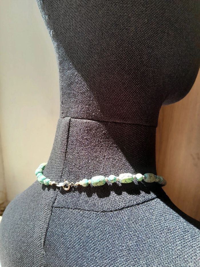 Collier bijoux été en perles bleues vertes - photo numéro 4