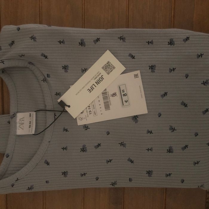 T shirt fille bleu ciel imprimé Zara