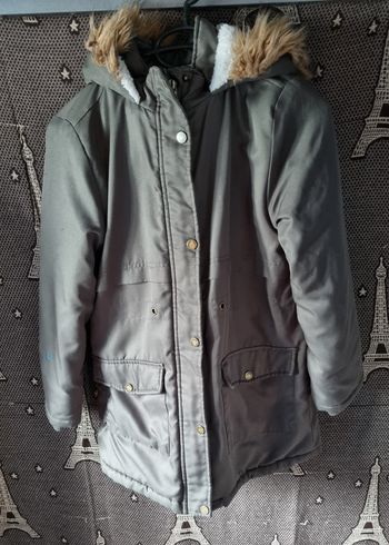 Parka déperlante kaki à capuche intérieur fausse fourrure 12ans très doux et chaud