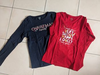 Kiabi lot de 2 t-shirts bleu marine et rouge fille 12 ans