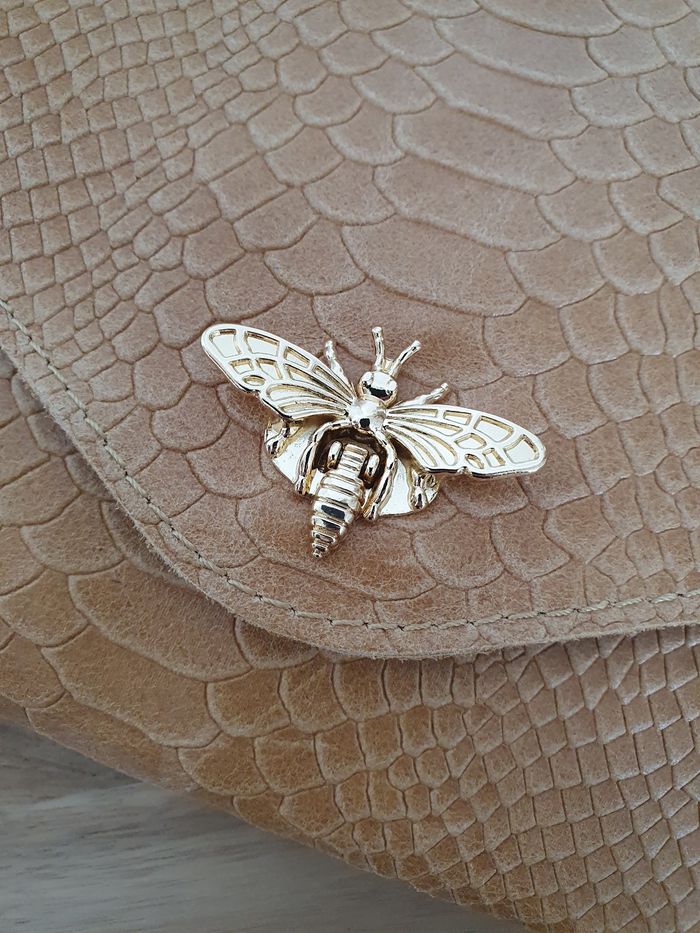 Sac en cuir Abeille beige et doré - photo numéro 5