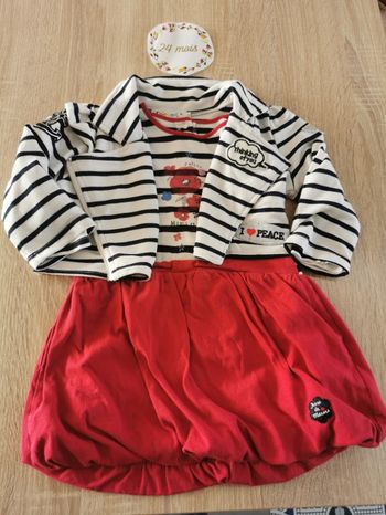 Ensemble bébé fille robe et veste 3ans terre de marin et Chicaprie tbe