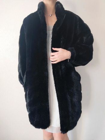 Manteau long noir fausse fourrure vintage 🇫🇷 42/XL à 44/XXL