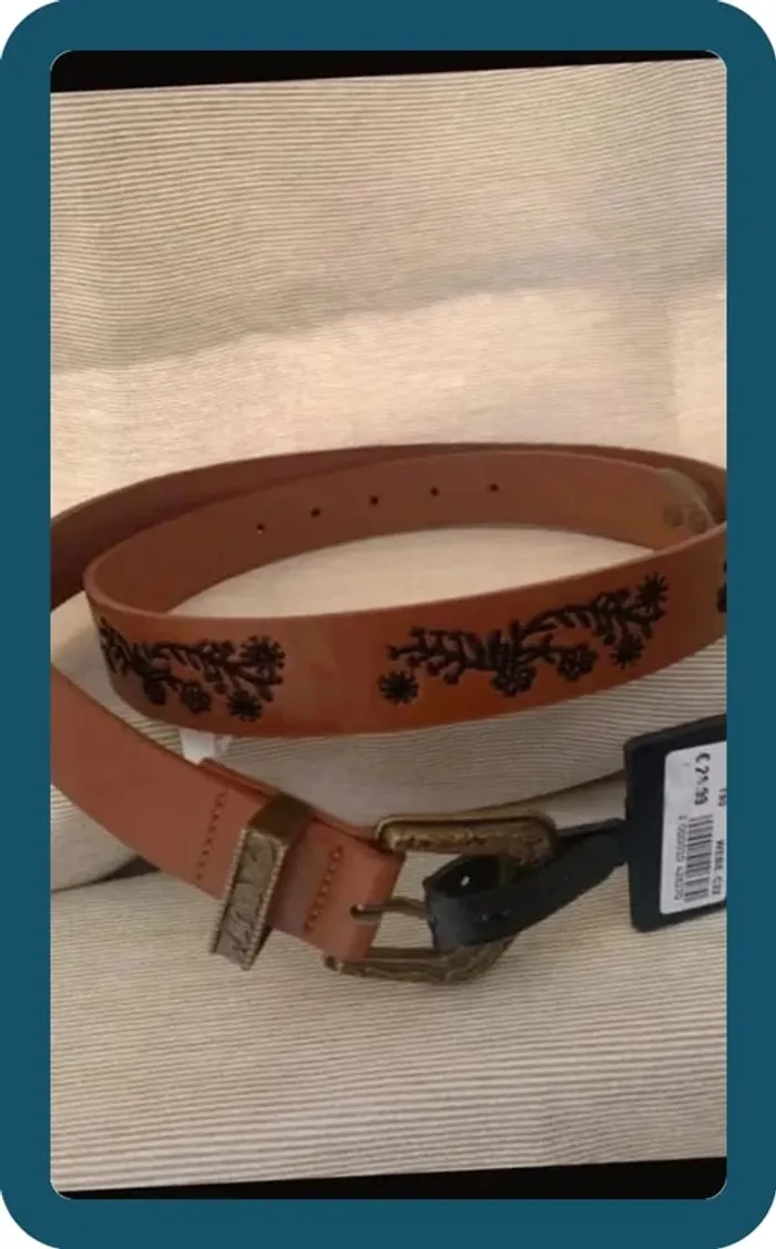 Très jolie Ceinture Camel avec broderies 90 cm Veritas - photo numéro 5