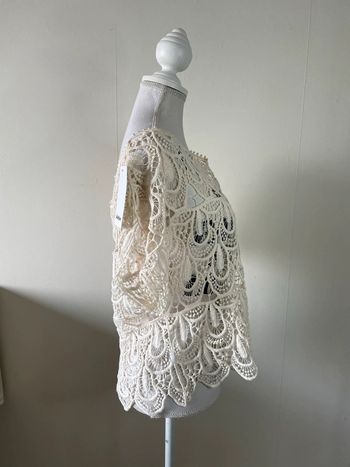 Top t-shirt maille beige crochet haut Ricamo topje Tanktop Camiseta Canotta Camisola dentelle crème