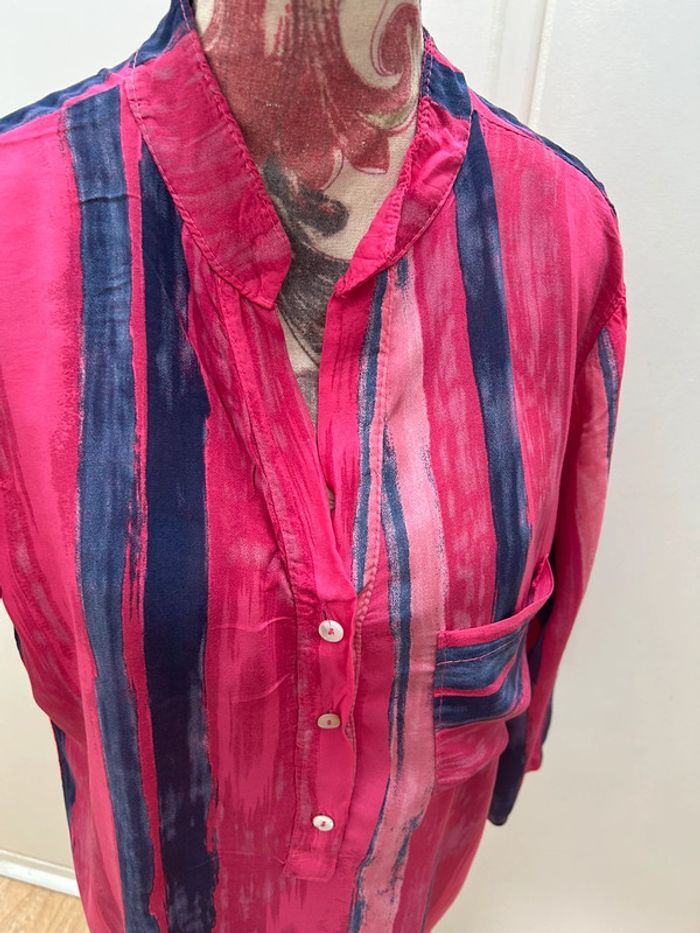 Tunique blouse chemisier rose violet en viscose vintage - été manches 3/4 - taille 40 - photo numéro 3