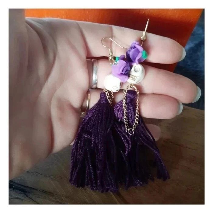 Boucles d'oreilles fantaisies muerte skull femme Neuve - photo numéro 6
