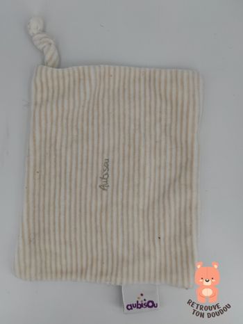 Doudou plat Aubisou rayé blanc et beige