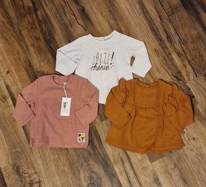 Lot de 3 t-shirts manches longues – Taille 6 mois