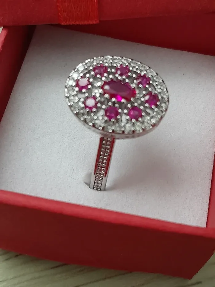Bague avec strass roses couleur argentée, taille 60 - photo numéro 3