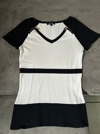 Pull fin manche courte bicolore