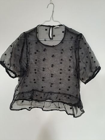 Blouse transparente noire à pois