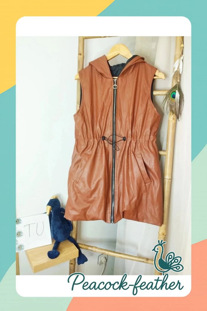 Blouson sans manches simili marron TU