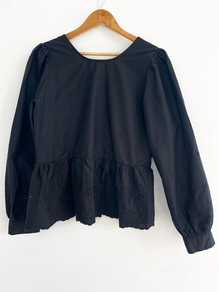 🌟 Blouse noir peplum et broderie avec noeuds - photo numéro 4