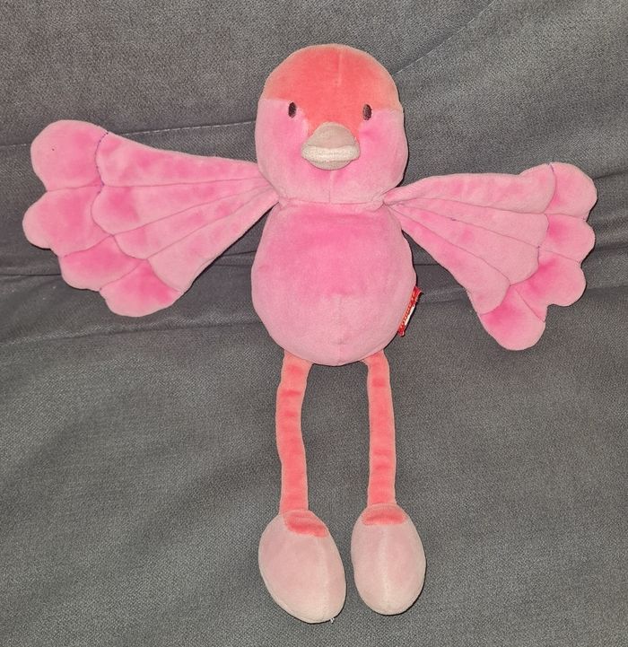 Doudou peluche oiseau rose 31 cm - Marese
