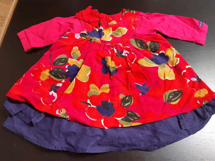 Robe hiver manches catimini bebe fille 3 mois fleurs rose bleu neuve