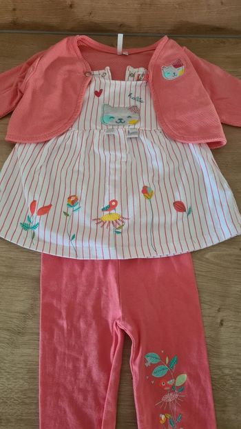 Ensemble tunique legginf gilet chat bébé fille 6 mois