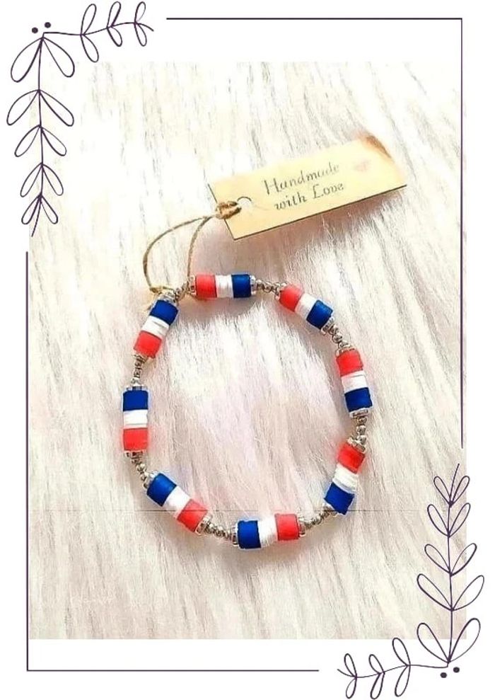 Bracelet perles plates couleurs France mixte bleu blanc rouge