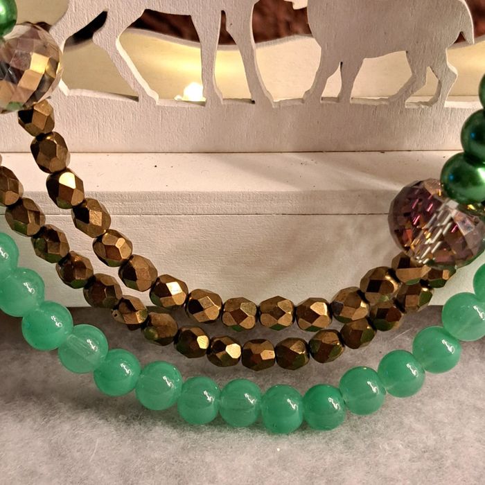 Collier chic vert doré et bronze multi rang - photo numéro 6