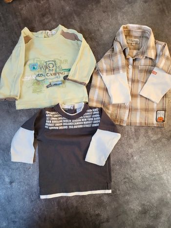 Lot 3 t-shirts manches longues et chemise bébé garçon 6 mois