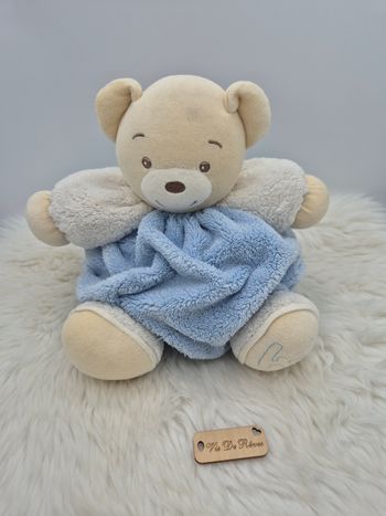 Doudou boule ours plume bleu blanc Kaloo 30 cm