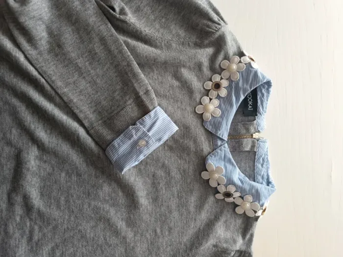 Pull col à fleurs gris et bleu Kookaï taille 1 - photo numéro 10
