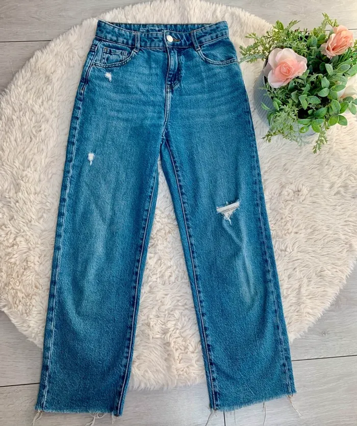 Jean bleu foncé,large,coupe droite fille