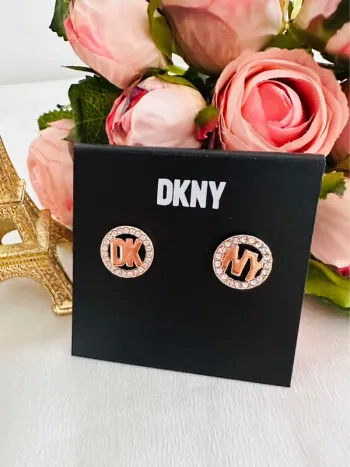 Boucles d’oreilles dkny dorées – Cristaux & logo dk/ny – Authentique