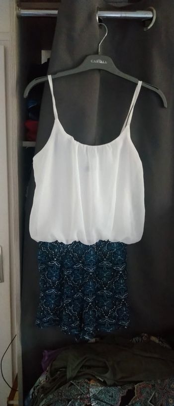 Combishort fluide blanc et imprimé femme 34 mim