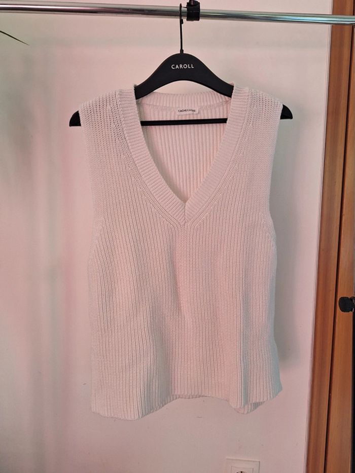 Gilet pull sans manche blanc cache cache femme M 38 - photo numéro 2