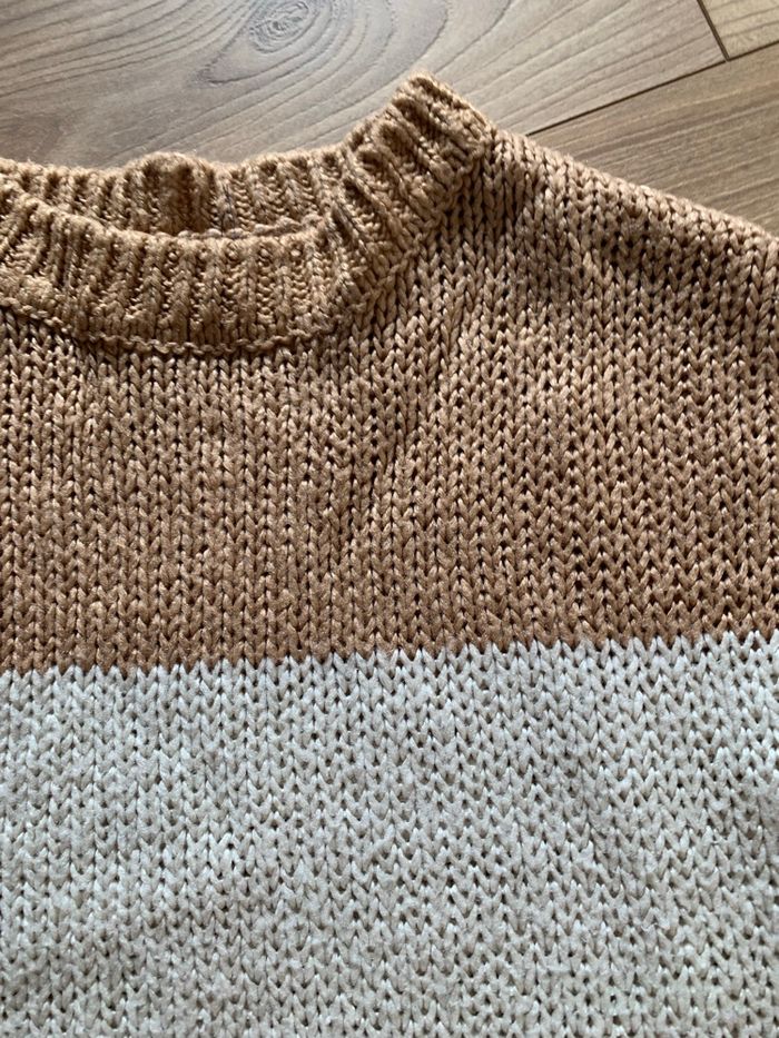 Pull bicolore beige blanc