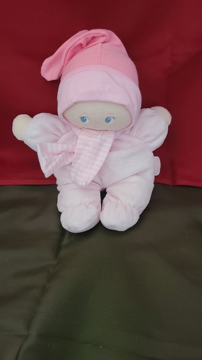 Doudou poupée poupon bébé rose echarpe rayé COROLLE 2012 - photo numéro 5