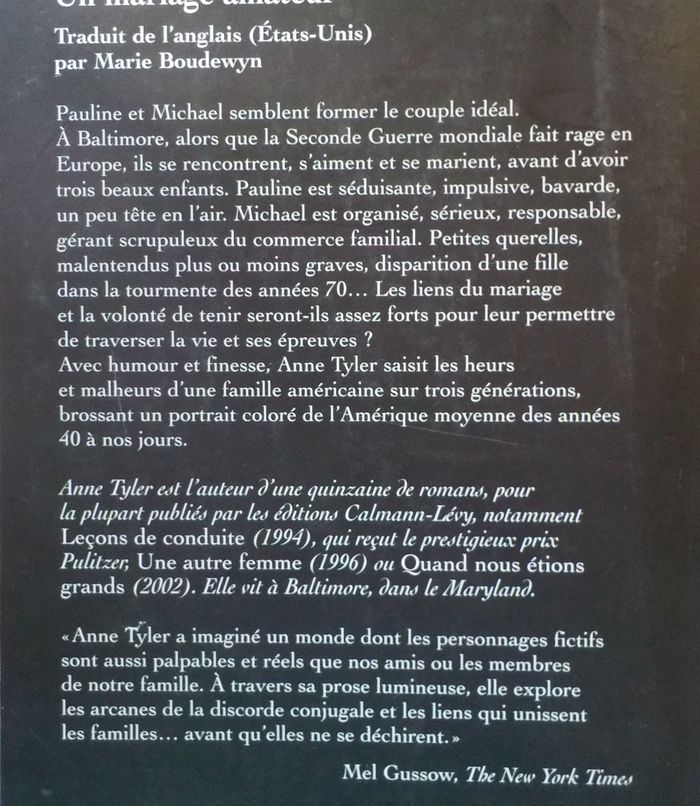 UN MARIAGE AMATEUR de Anne TYLER Ed. Calmann-Lévy - photo numéro 2