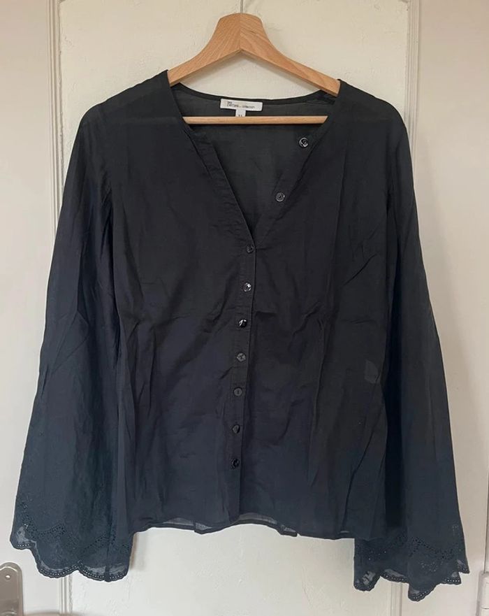 Blouse chemise chemisier noire 38 Les Petites manches pagode, broderie effet dentelle taille 1 (36) - photo numéro 2