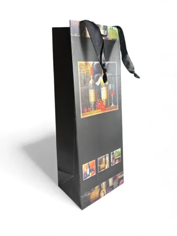 Sac bouteille Kairui motif bouteilles de vin noir 12,5 x 34,5 x 9 cm Neuf