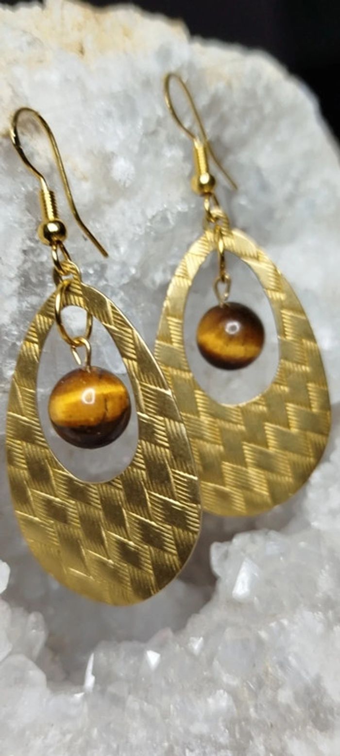 Boucles d'oreilles en Oeil de Tigre AA - photo numéro 3