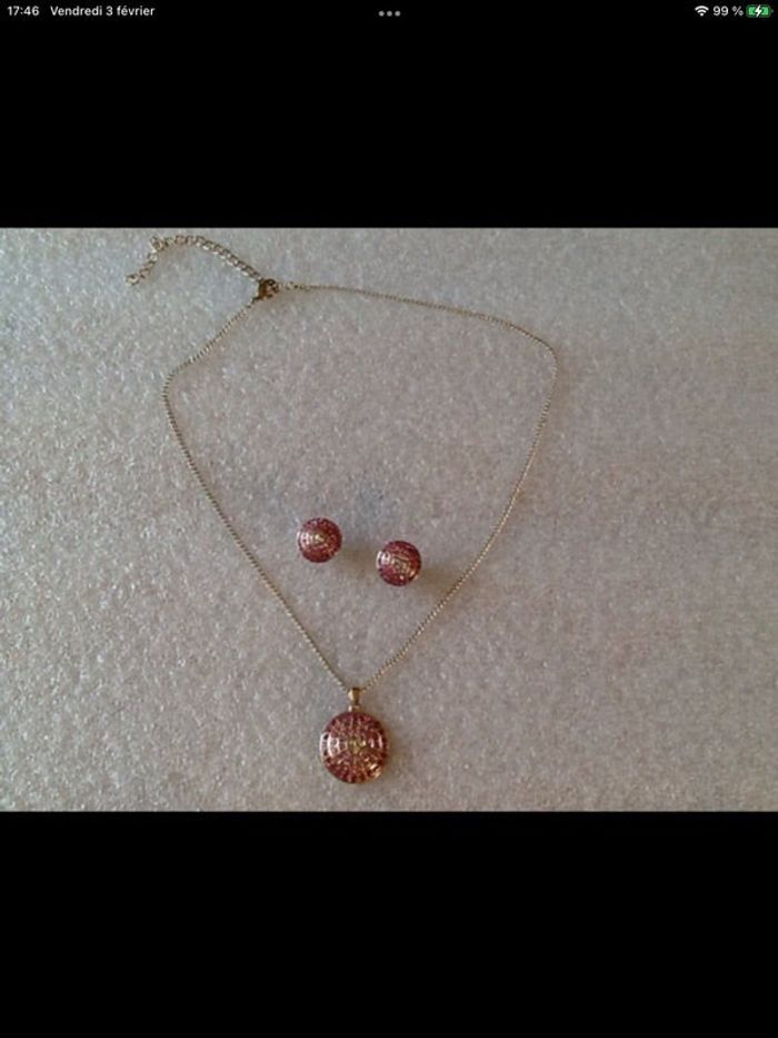 Parure neuve cuivre & cristaux roses deux tons