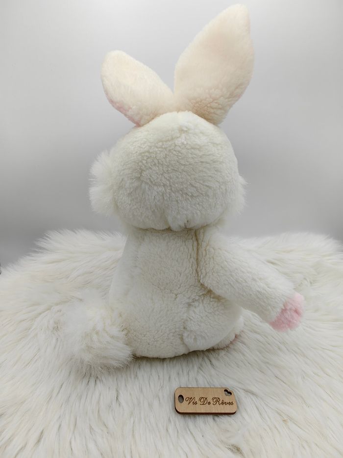 Peluche doudou lapin Blanc Rose Yeux Rouge Vintage - photo numéro 5