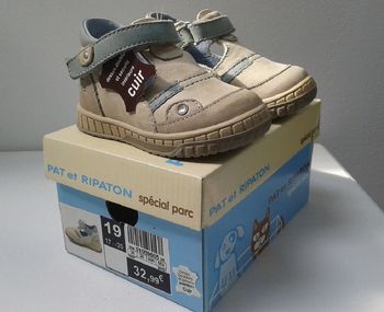 Chaussures Salomé cuir à scratch - Beige/Ciel - Pat et Ripaton - T.19 - Neuves