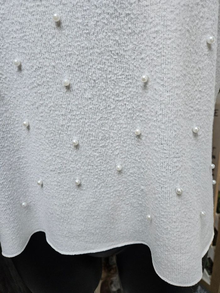 Zara pull blanc à perles taille L - photo numéro 3
