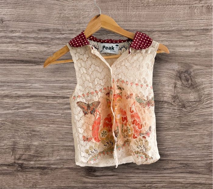 Top sans manches en dentelle avec col abricot multicolore floral peak  taille 34 XS